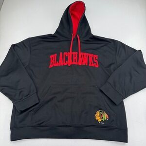 NHL Chicago Blackhawks Hoodie MENS Black Red Embroidered Hockey Pullover XL